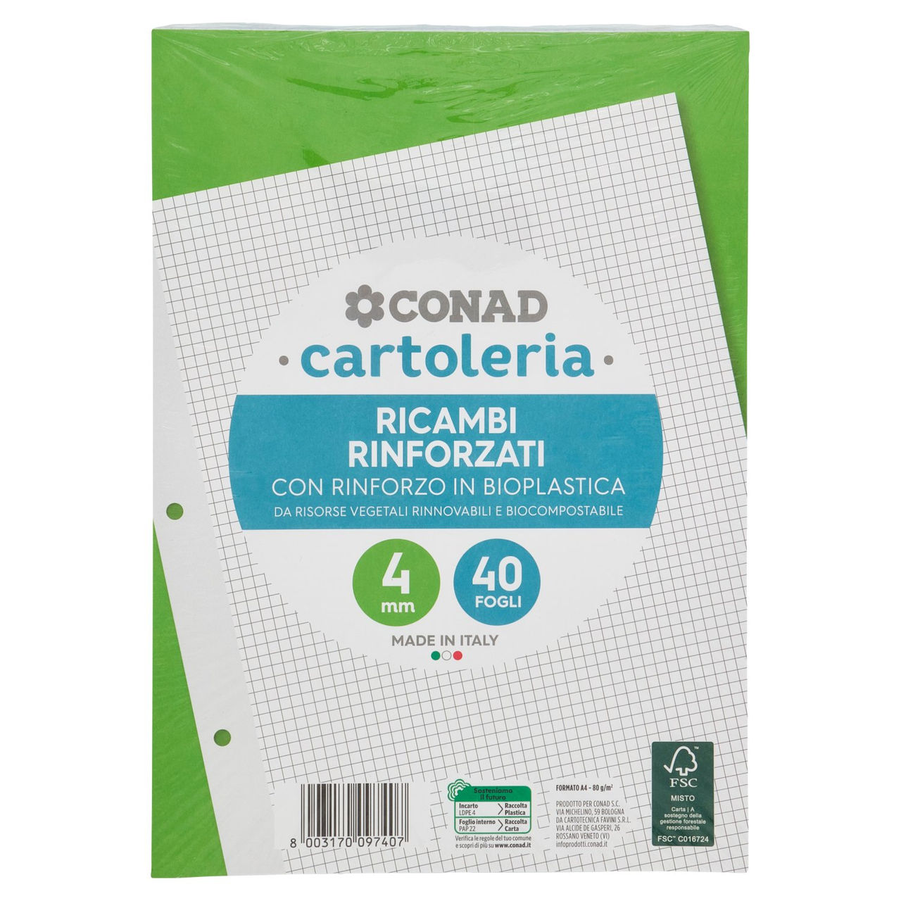 CONAD cartoleria Ricambi Rinforzati 4 mm 40 Fogli