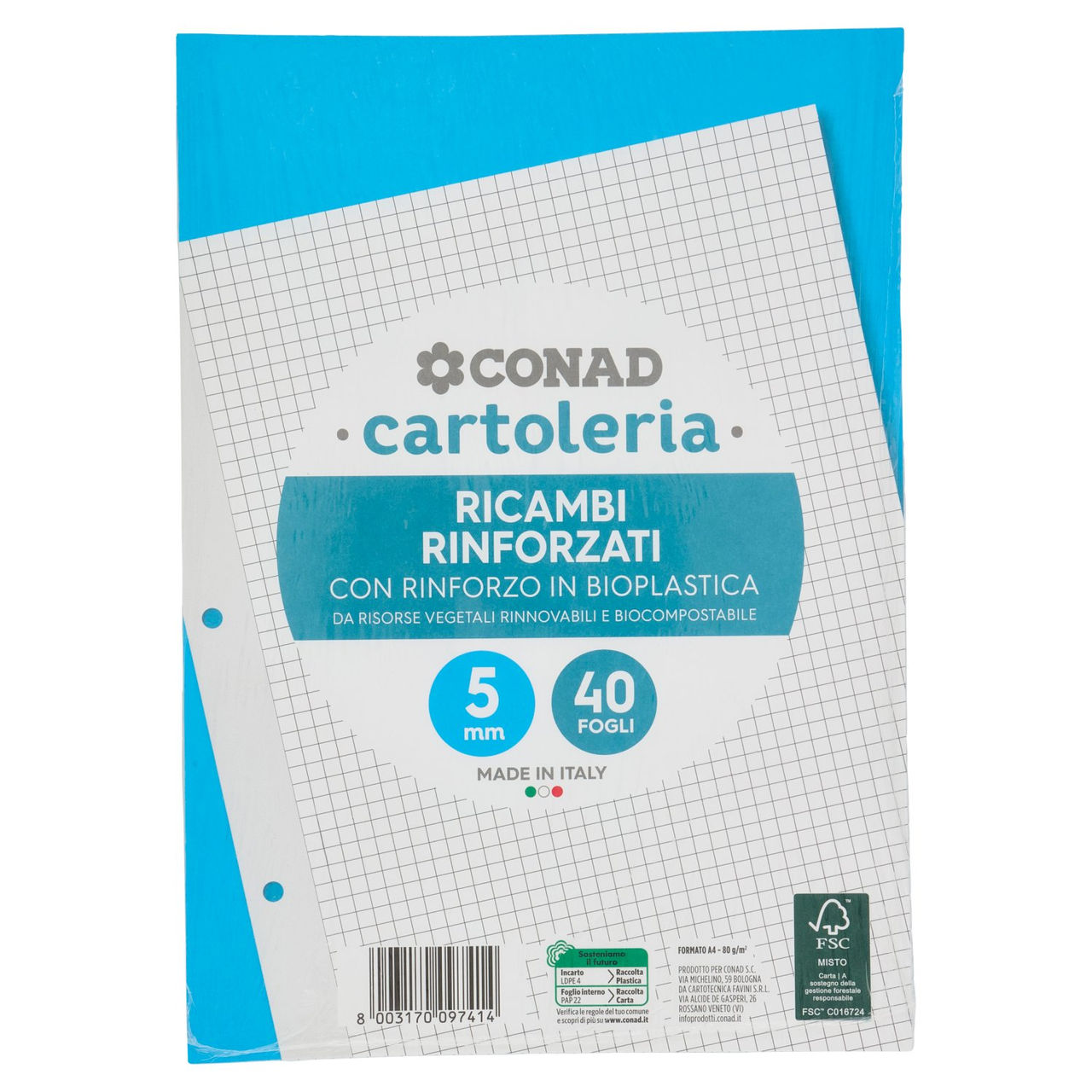 CONAD cartoleria Ricambi Rinforzati 5 mm 40 Fogli
