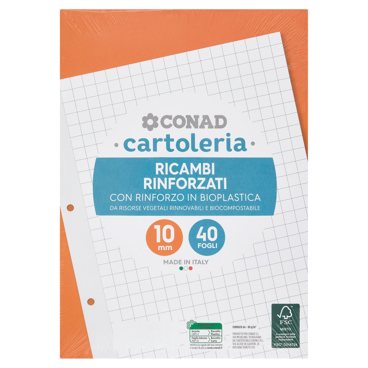 CONAD cartoleria Ricambi Rinforzati A4 80g 10mm 40 Fogli