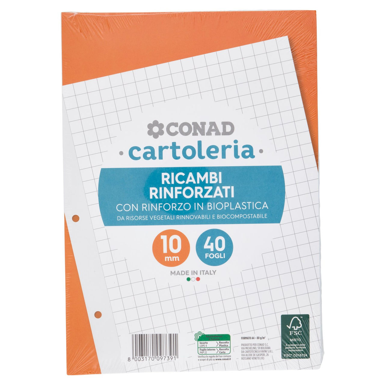 CONAD cartoleria Ricambi Rinforzati A4 80g 10mm 40 Fogli