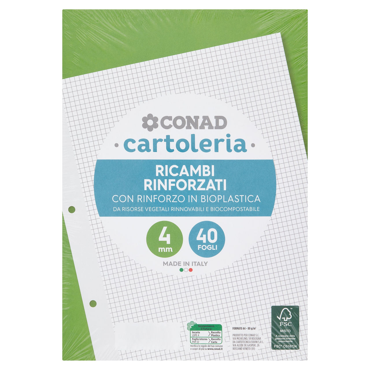 CONAD cartoleria Ricambi Rinforzati A4 80g 4mm 40 fogli