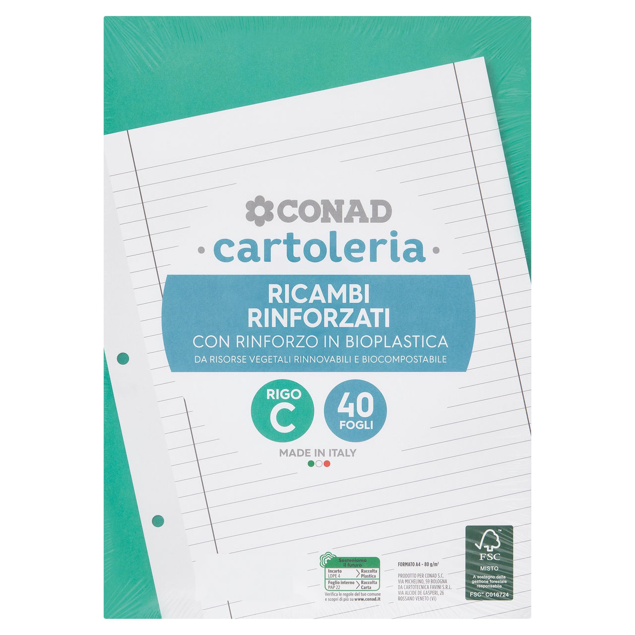 CONAD cartoleria Ricambi Rinforzati A4 80g Rigo C 40 fogli