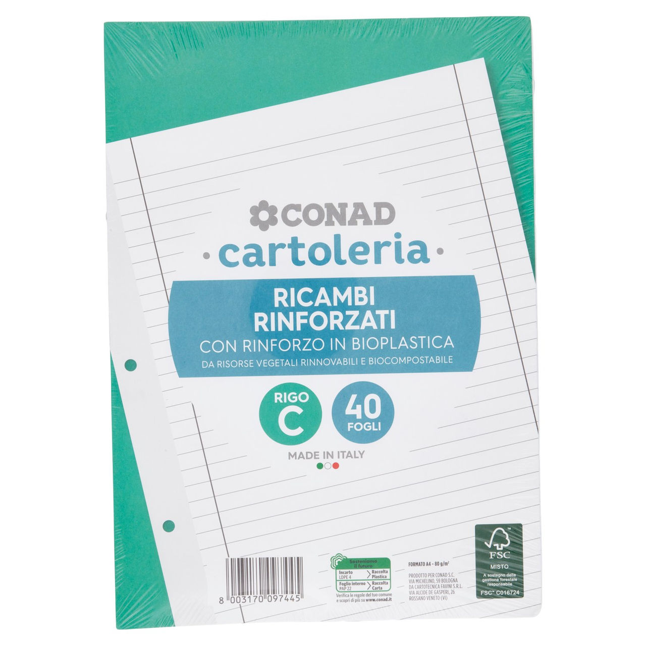 CONAD cartoleria Ricambi Rinforzati A4 80g Rigo C 40 fogli