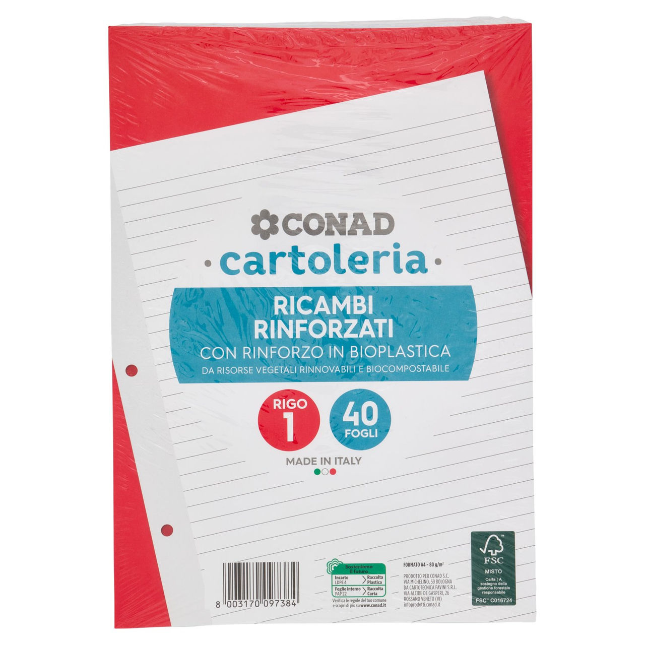 CONAD cartoleria Ricambi Rinforzati Rigo 1 40 Fogli