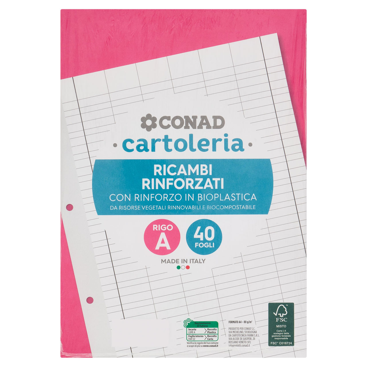 CONAD cartoleria Ricambi Rinforzati Rigo A 40 Fogli