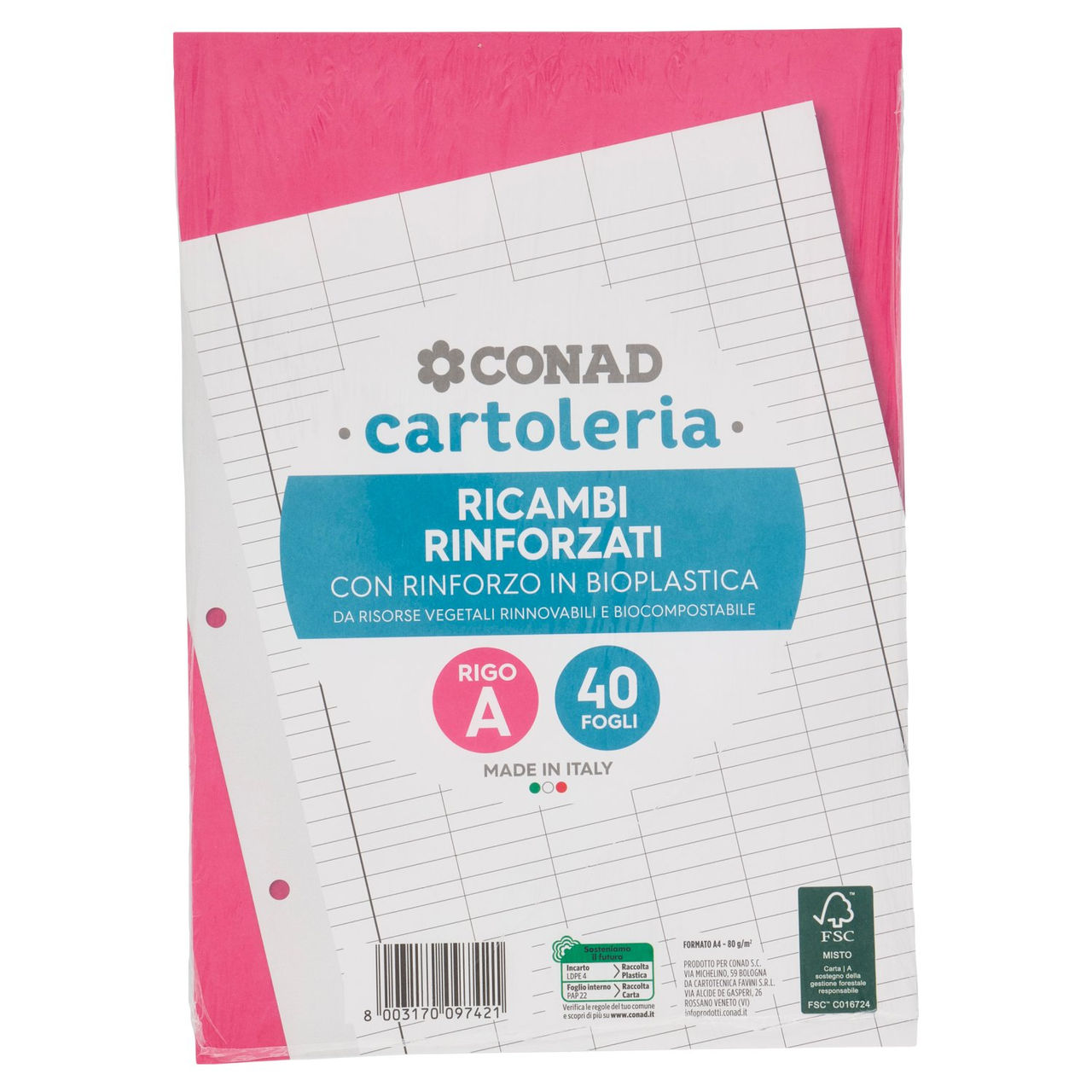 CONAD cartoleria Ricambi Rinforzati Rigo A 40 Fogli