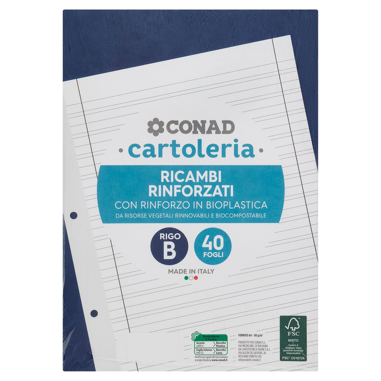 CONAD cartoleria Ricambi Rinforzati Rigo B 40 Fogli