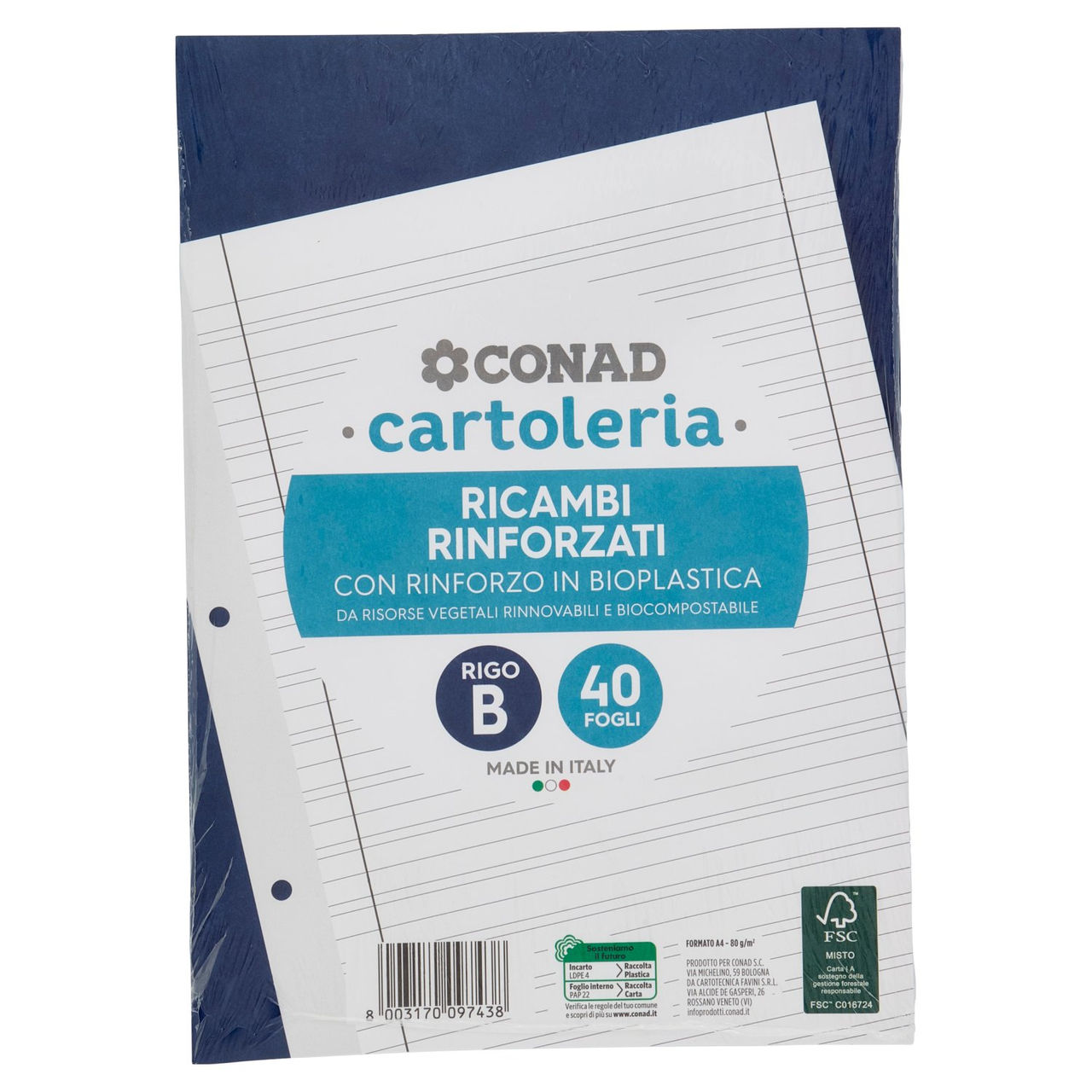 CONAD cartoleria Ricambi Rinforzati Rigo B 40 Fogli