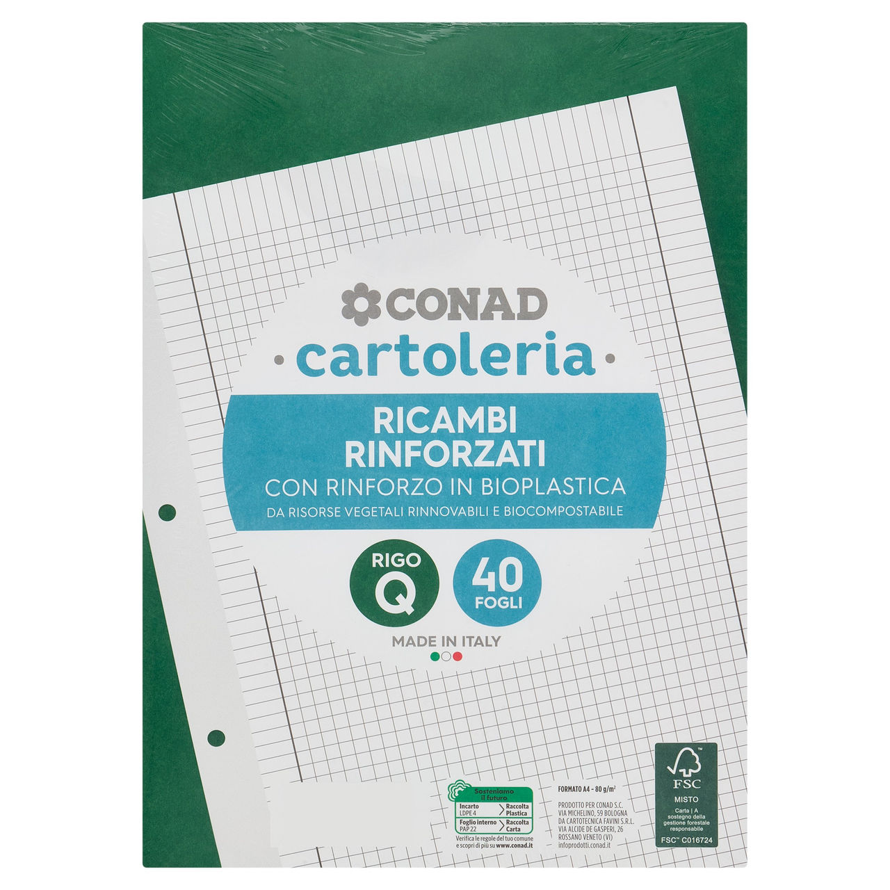 CONAD cartoleria Ricambi Rinforzati Rigo Q 40 Fogli