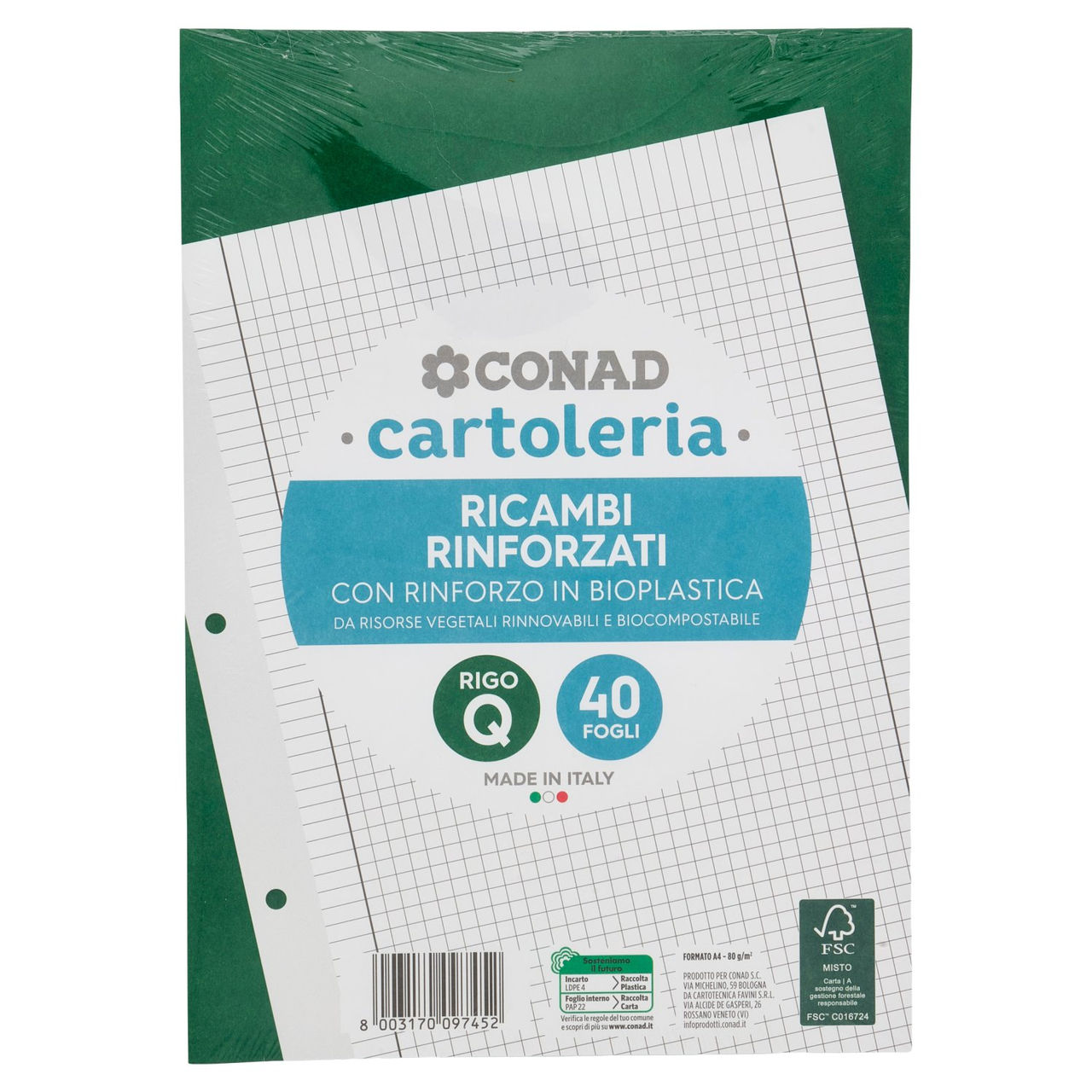 CONAD cartoleria Ricambi Rinforzati Rigo Q 40 Fogli