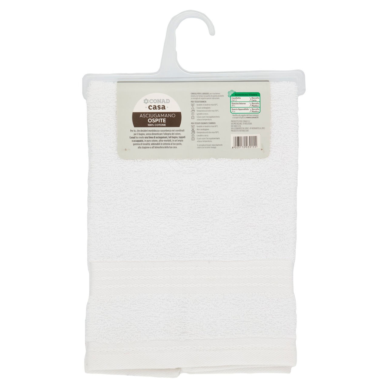 CONAD casa Asciugamano Ospite 100% Cotone 40x60 cm Bianco