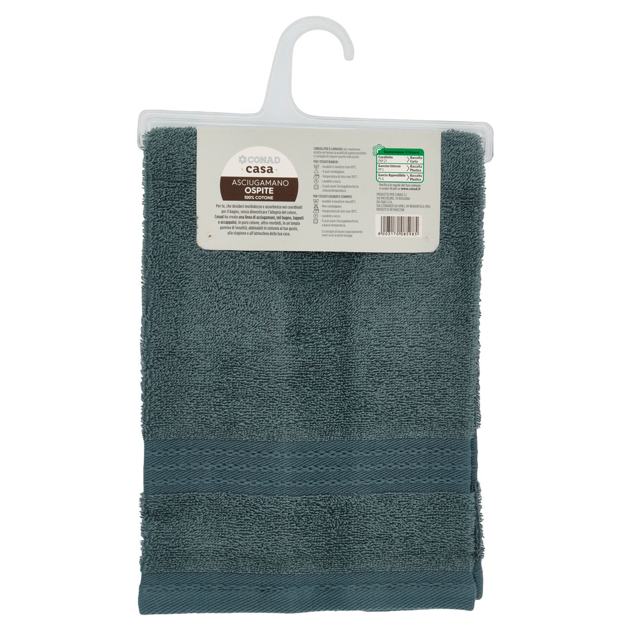 CONAD casa Asciugamano Ospite 100% Cotone 40x60 cm Petrolio