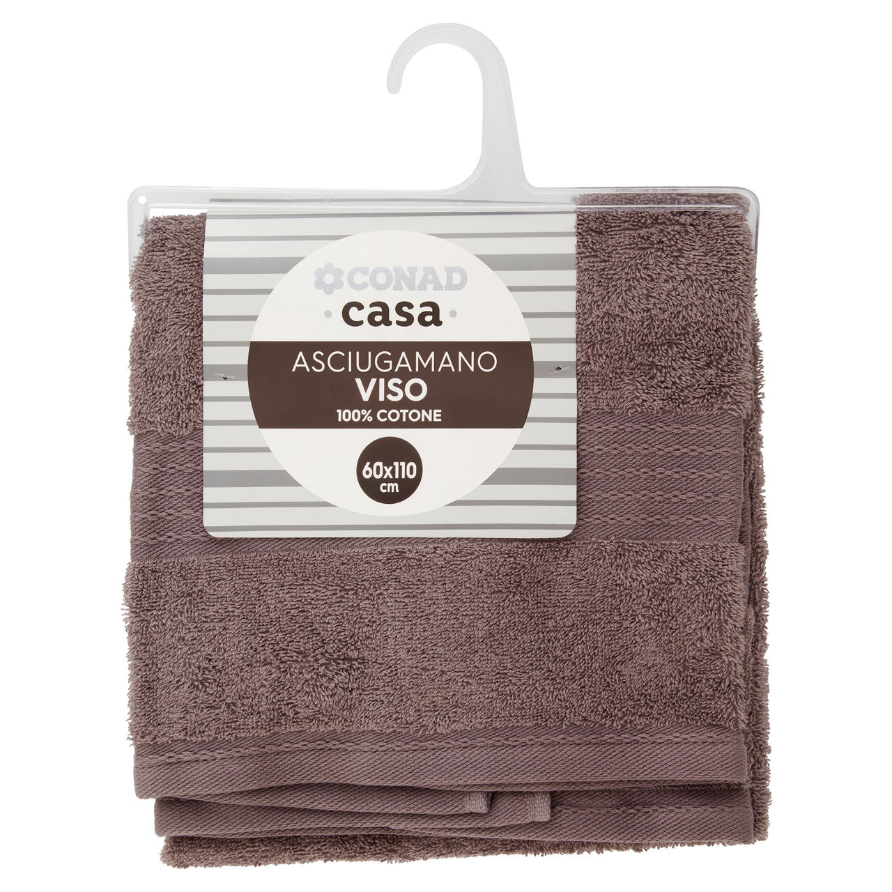 CONAD casa Asciugamano Viso 100% Cotone 60x110 cm Tortora