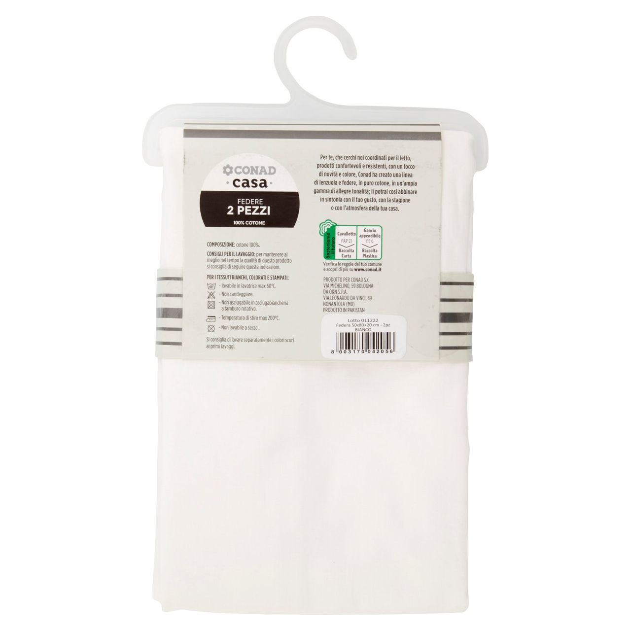 CONAD casa Federe 100% Cotone 50x80 cm Bianco 2 pz