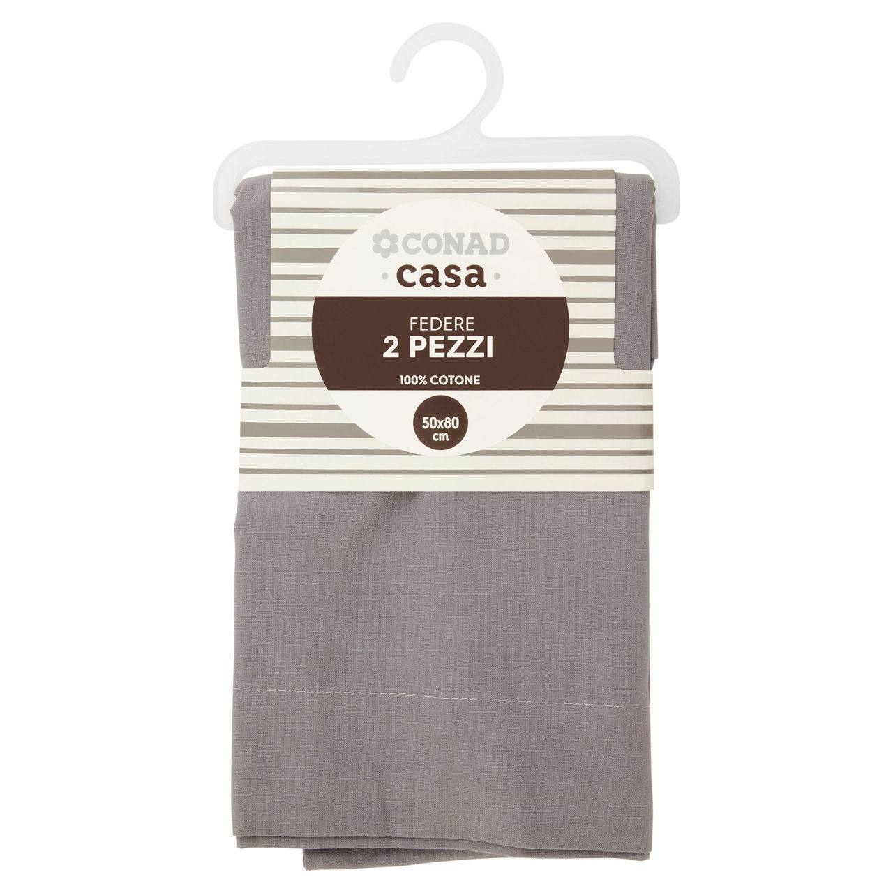 CONAD casa Federe 100% Cotone 50x80 cm Grigio 2 pz
