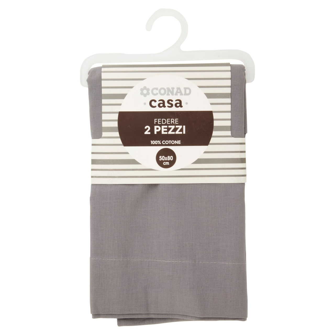 CONAD casa Federe 100% Cotone 50x80 cm Grigio 2 pz
