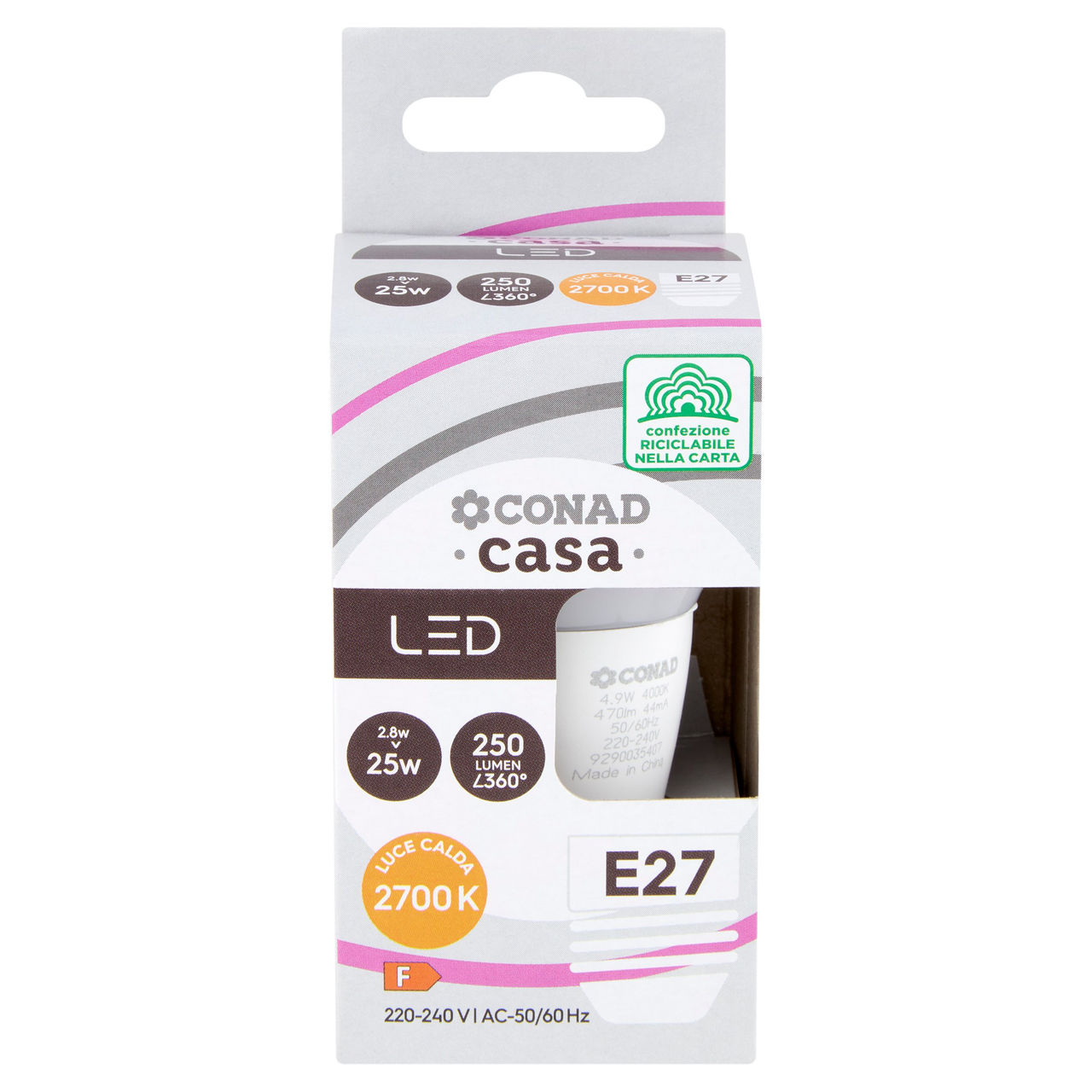 CONAD casa Led 2.8W 250 Lumen E27 Luce Calda