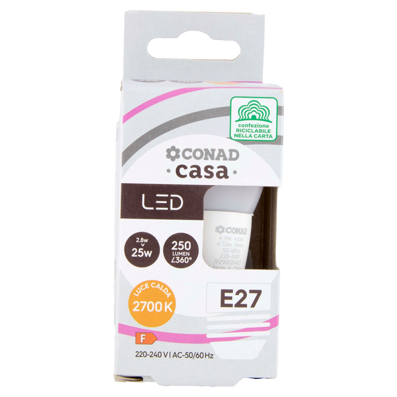 CONAD casa Led 2.8W 250 Lumen E27 Luce Calda
