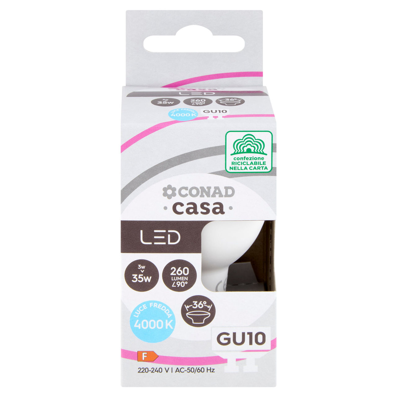 CONAD casa Led 3W 260 Lumen GU10 Luce Fredda
