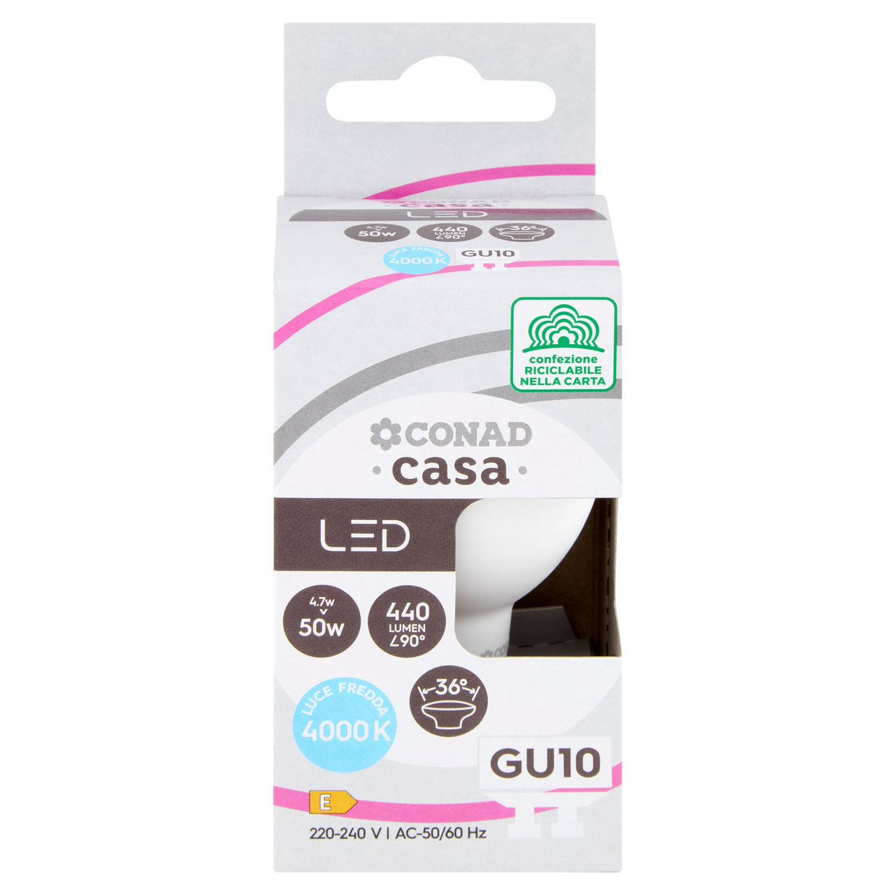 CONAD casa Led 4.7W 440 Lumen GU10 Luce Fredda