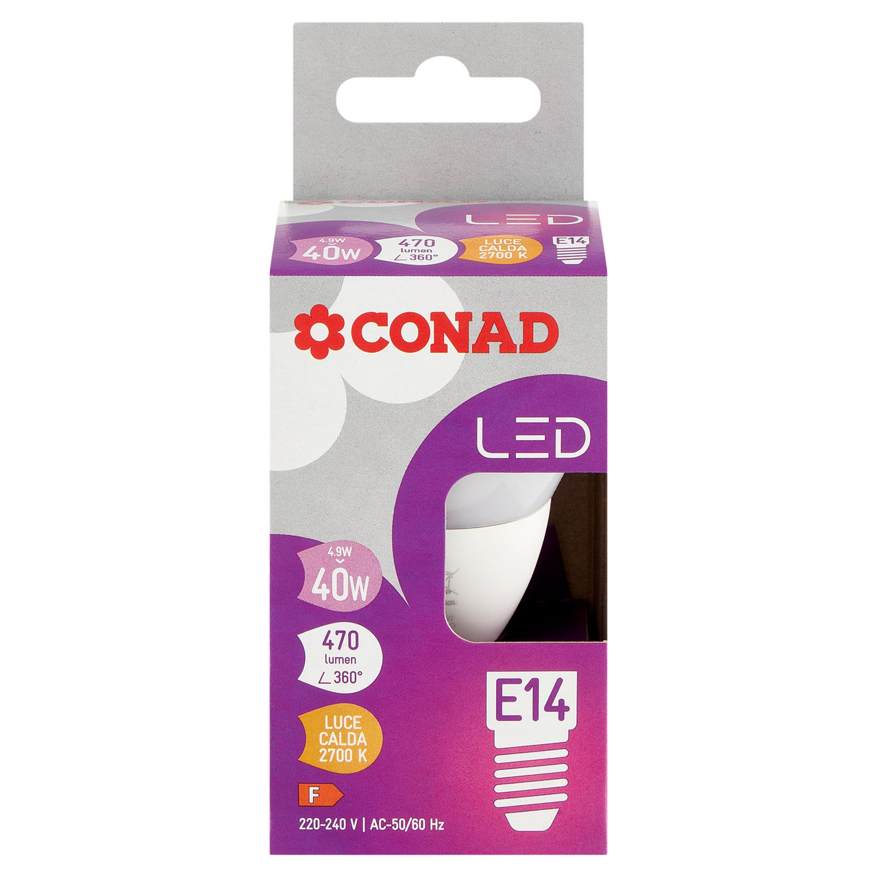CONAD casa Led 4.9W 470 Lumen E14 Luce Calda