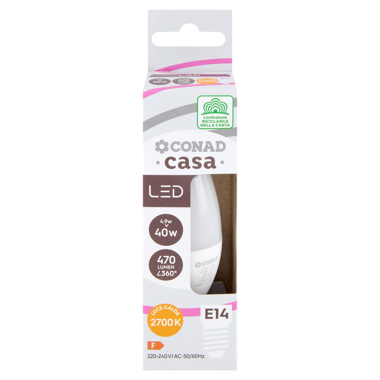 CONAD casa Led 4.9W 470 Lumen E14 Luce Calda