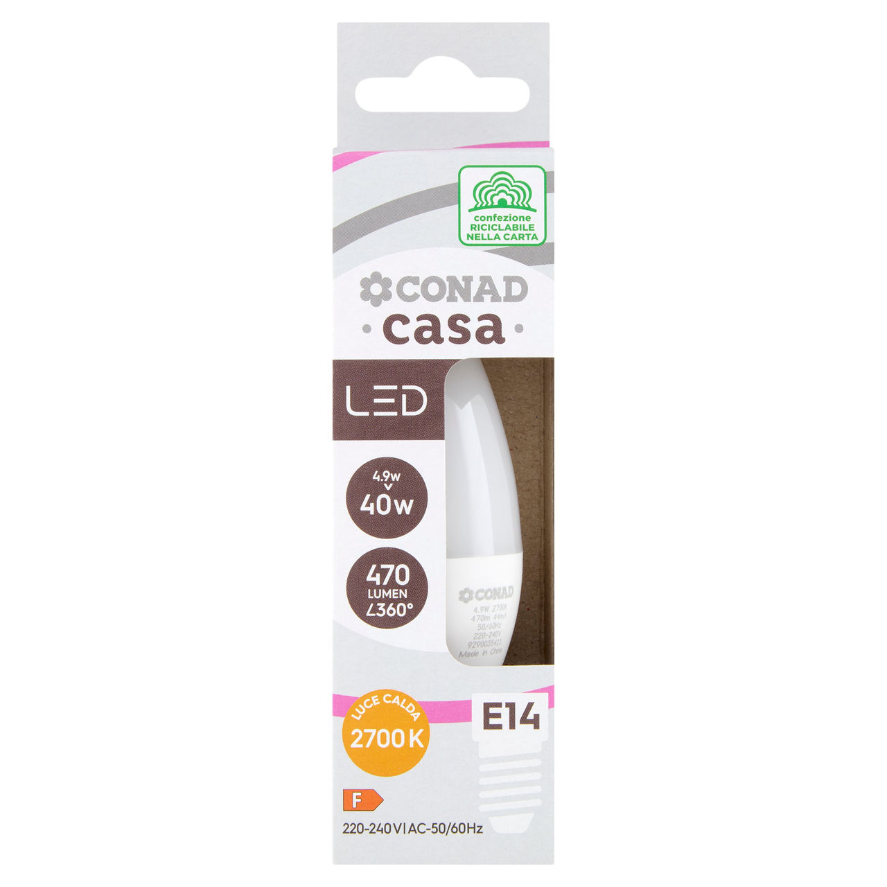 CONAD casa Led 4.9W 470 Lumen E14 Luce Calda