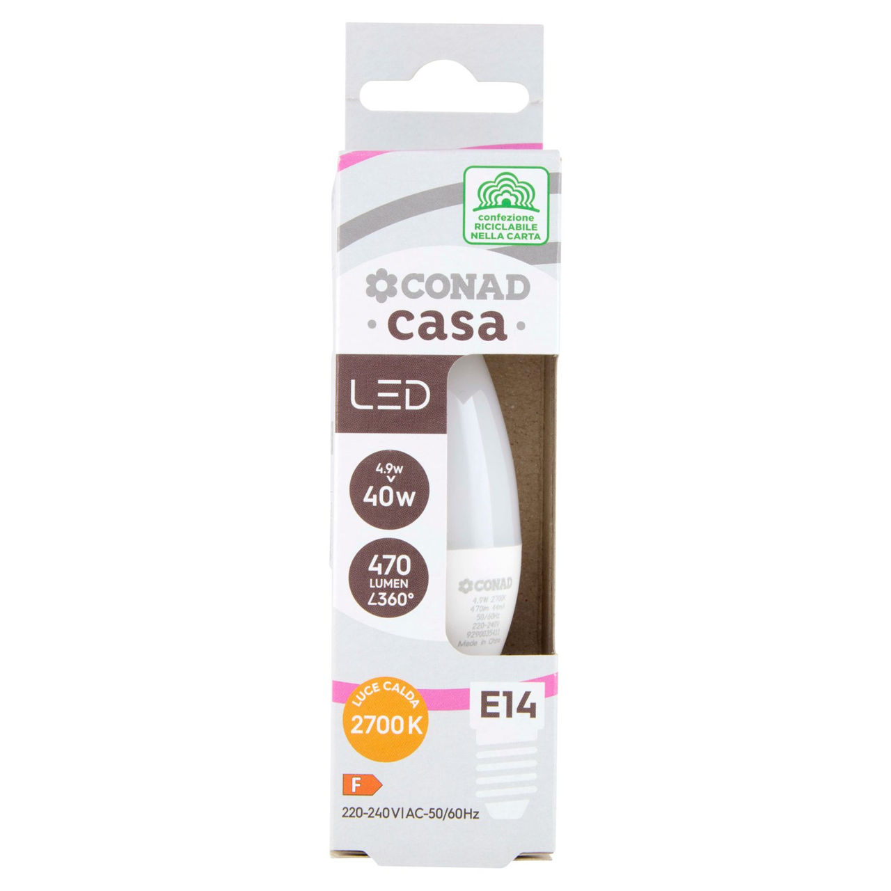CONAD casa Led 4.9W 470 Lumen E14 Luce Calda