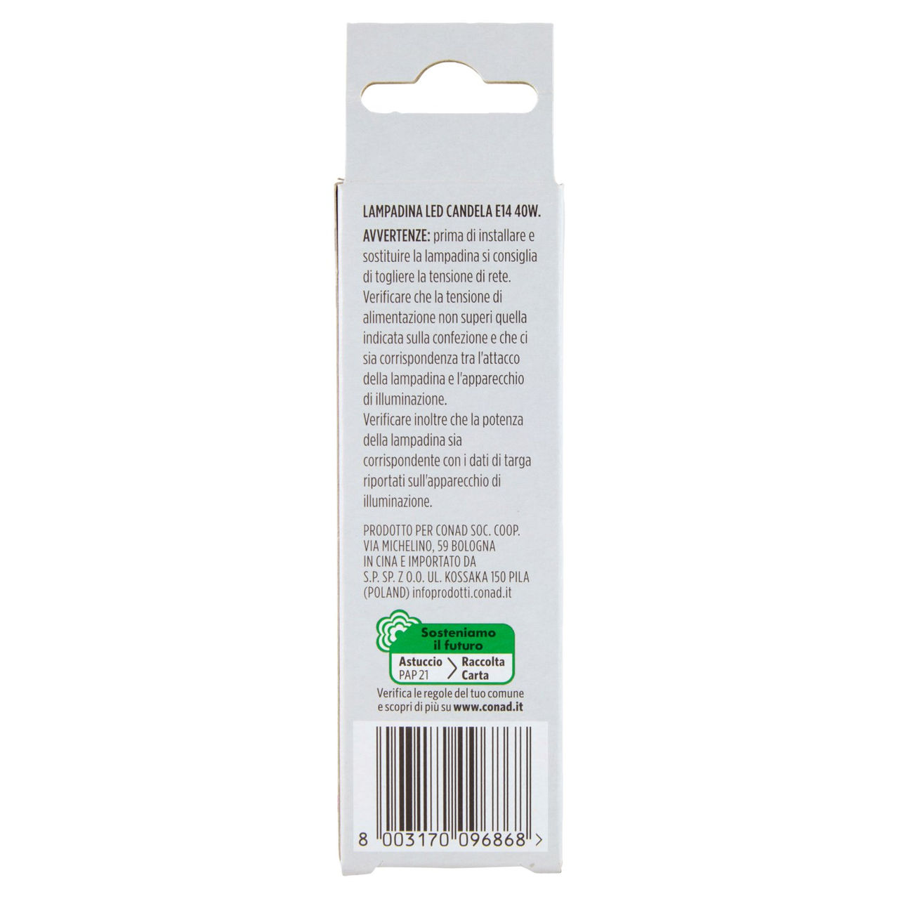 CONAD casa Led 4.9W 470 Lumen E14 Luce Calda
