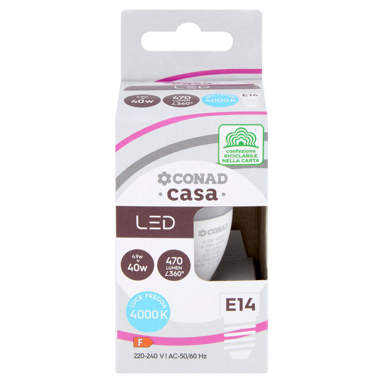 CONAD casa Led 4.9W 470 Lumen E14 Luce Fredda
