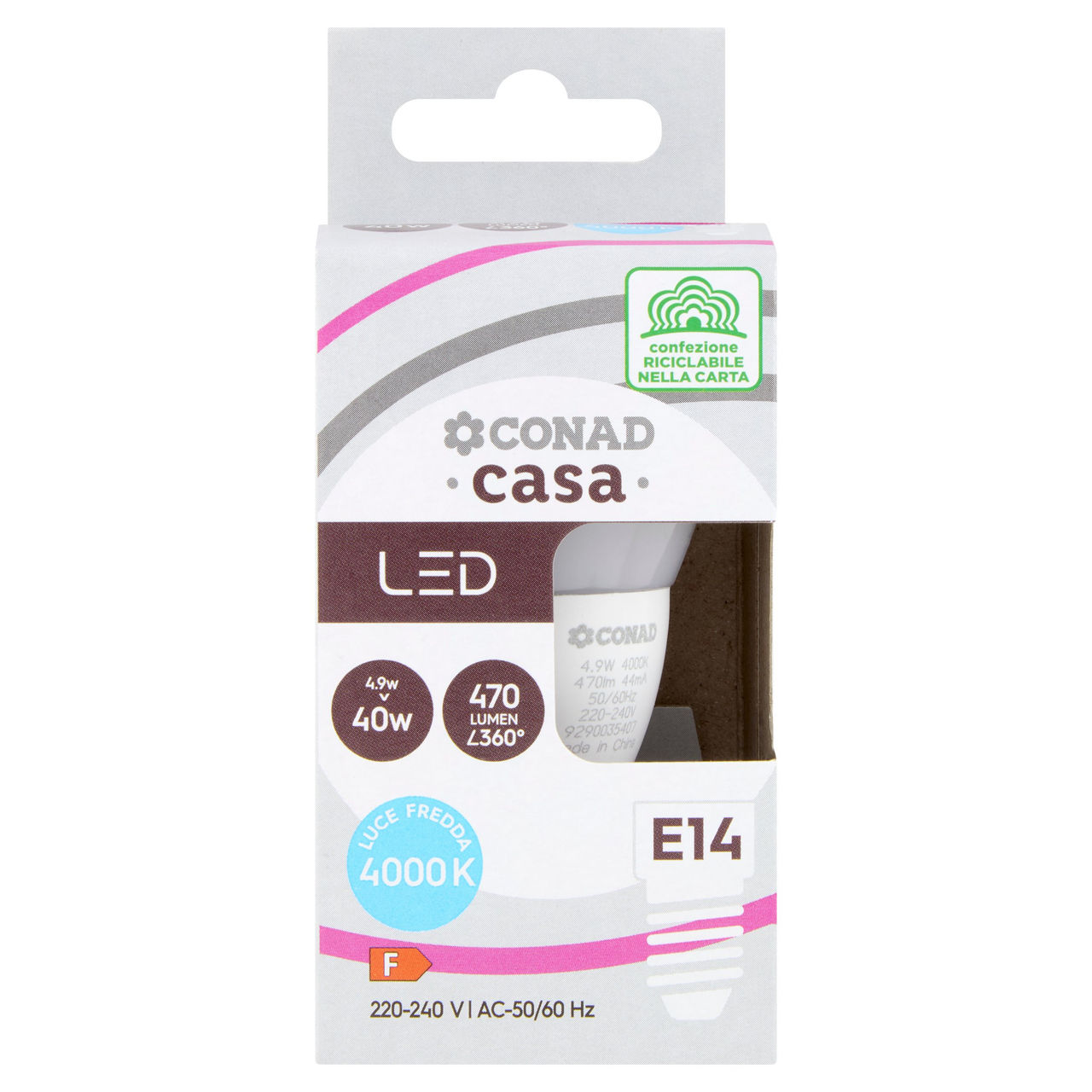 CONAD casa Led 4.9W 470 Lumen E14 Luce Fredda