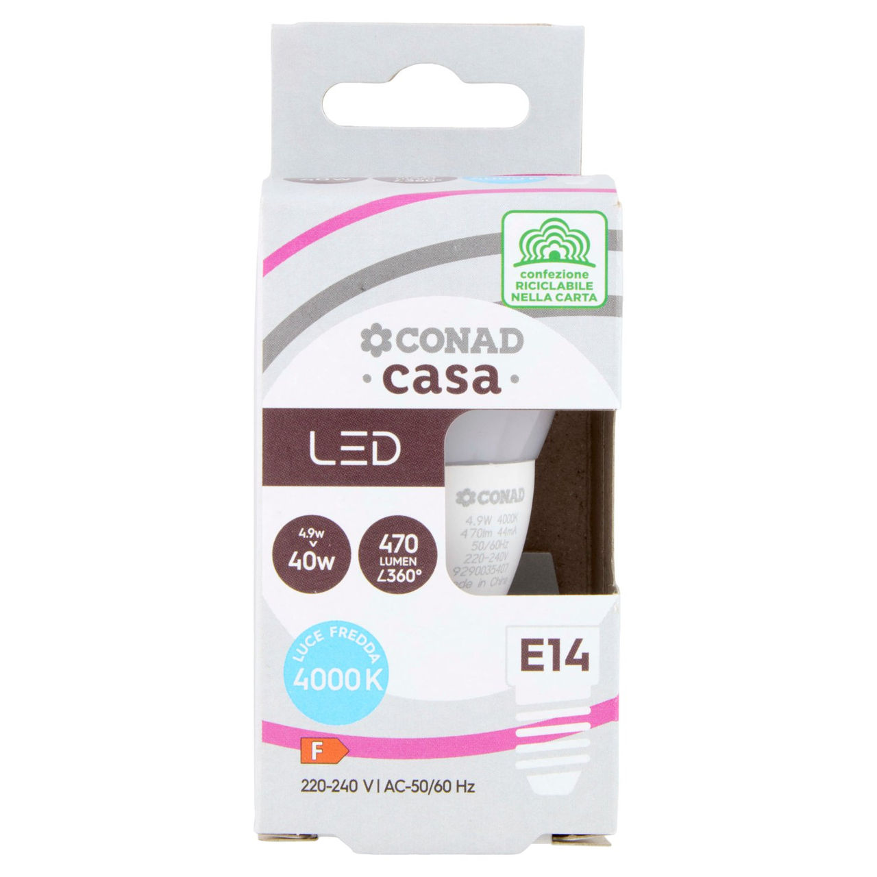 CONAD casa Led 4.9W 470 Lumen E14 Luce Fredda