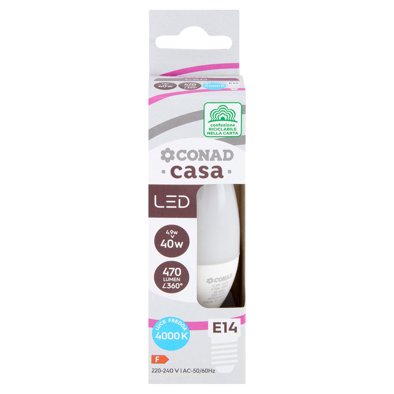 CONAD casa Led 4.9W 470 Lumen E14 Luce Fredda