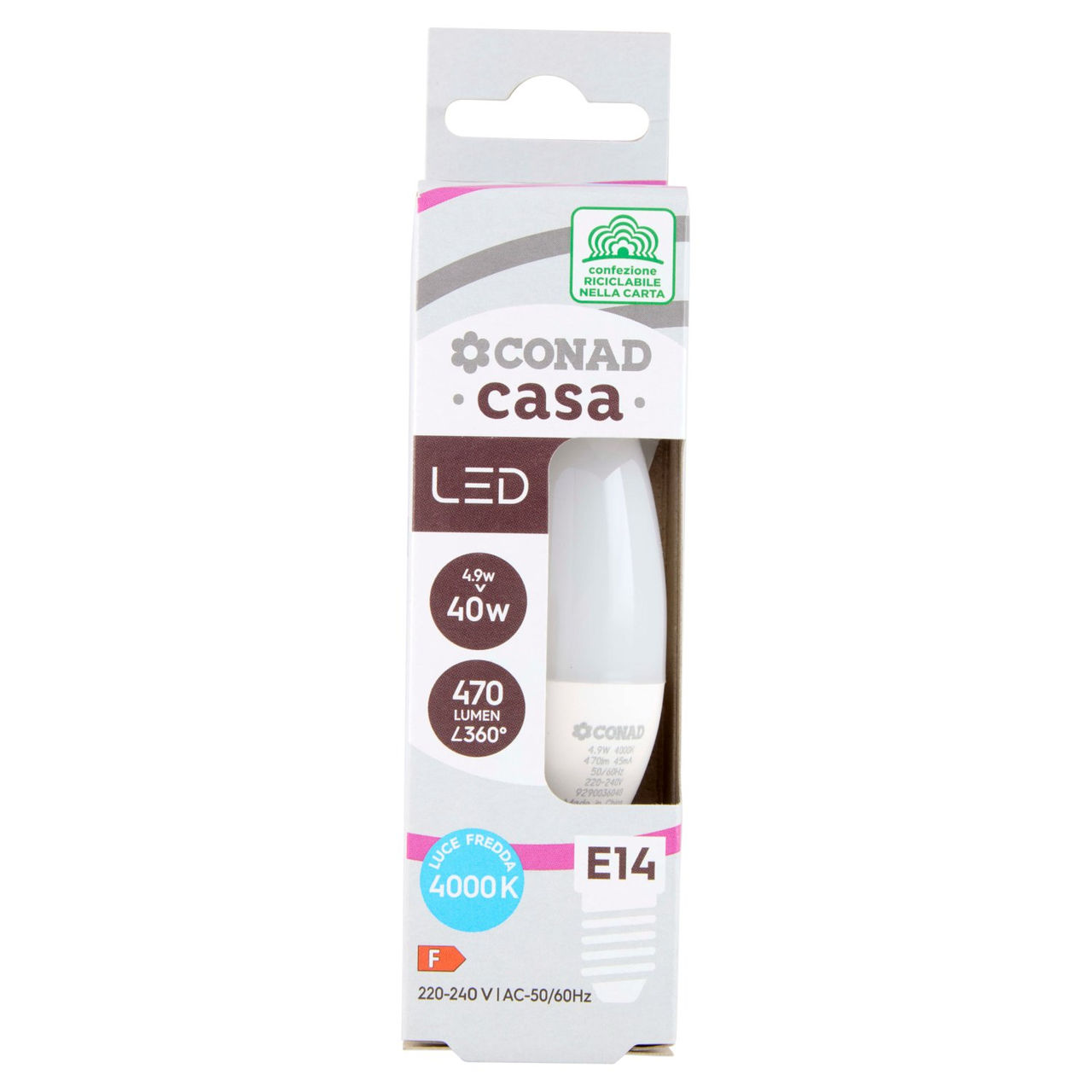 CONAD casa Led 4.9W 470 Lumen E14 Luce Fredda