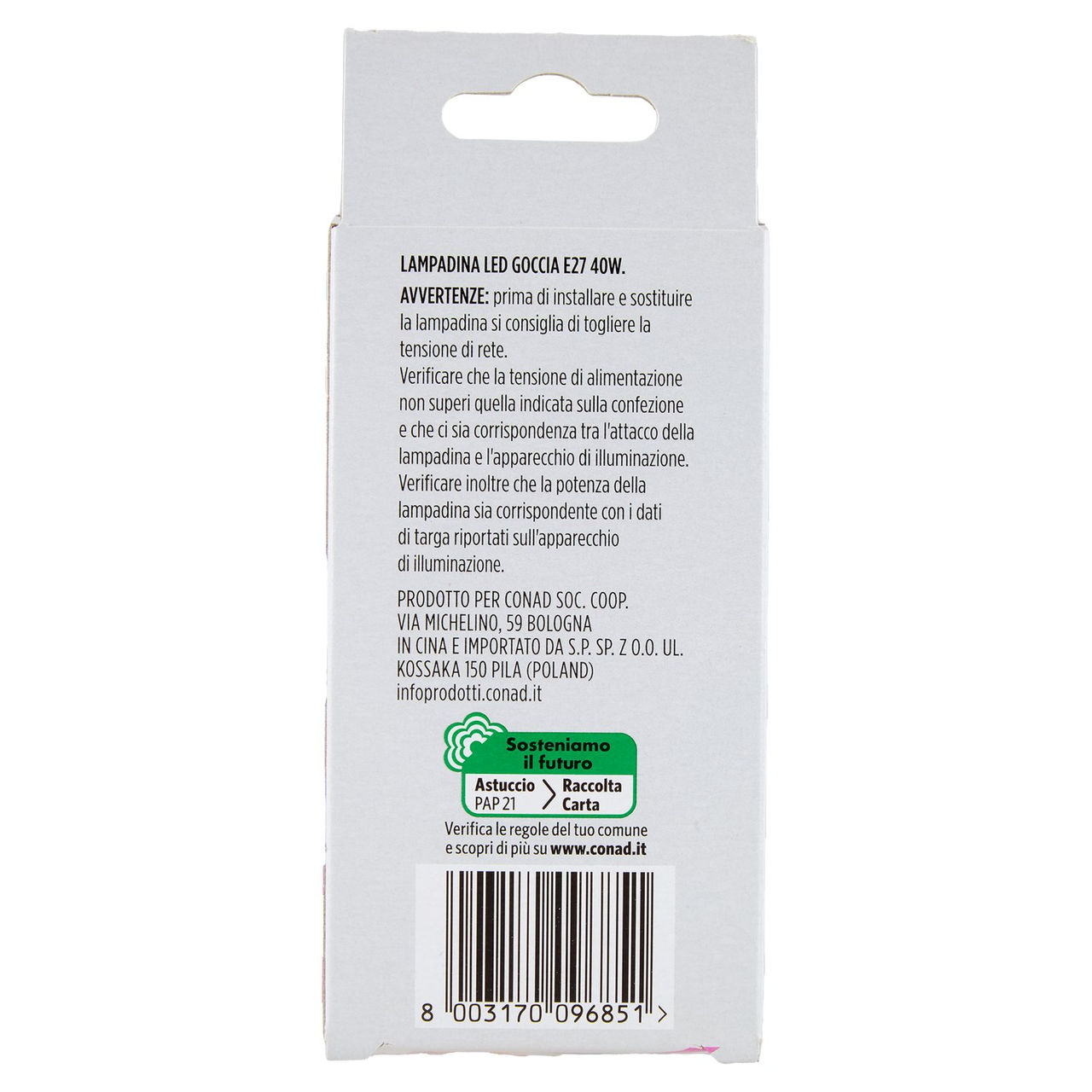 CONAD casa Led 4,9W 470 Lumen E27 Luce Calda