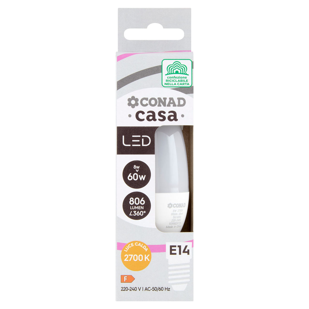 CONAD casa Led 8W 806 Lumen E14 Luce Calda