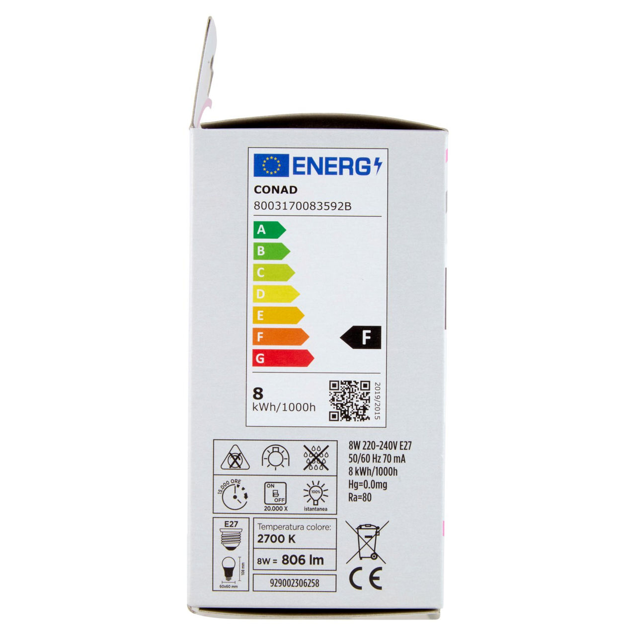 CONAD casa Led 8W 806 Lumen E27 Luce Calda