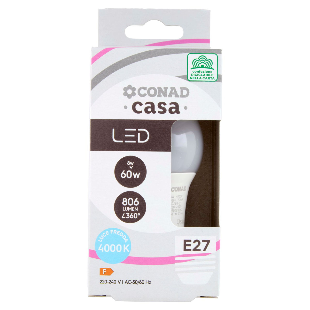 CONAD casa Led 8W 806 Lumen E27 Luce Fredda