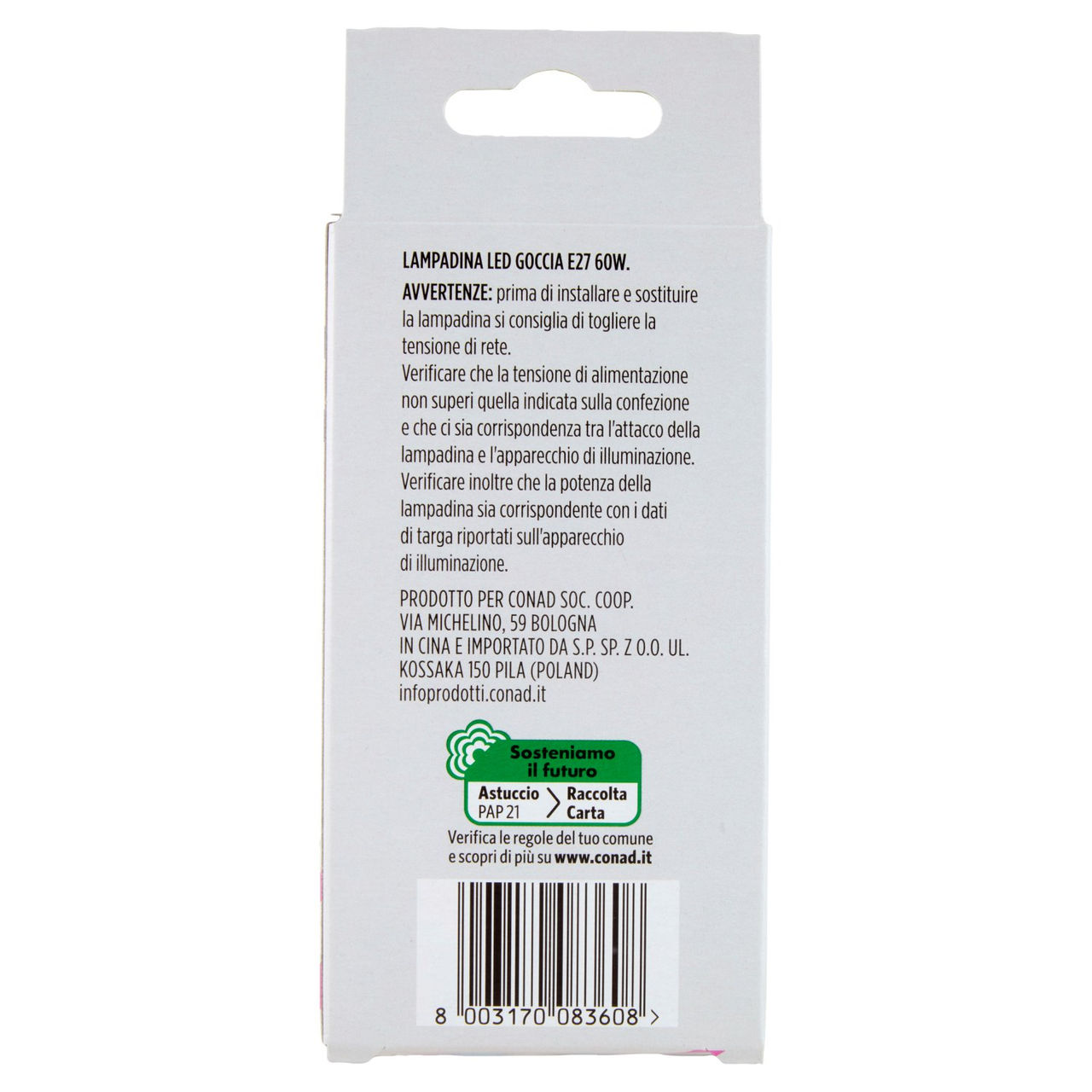 CONAD casa Led 8W 806 Lumen E27 Luce Fredda