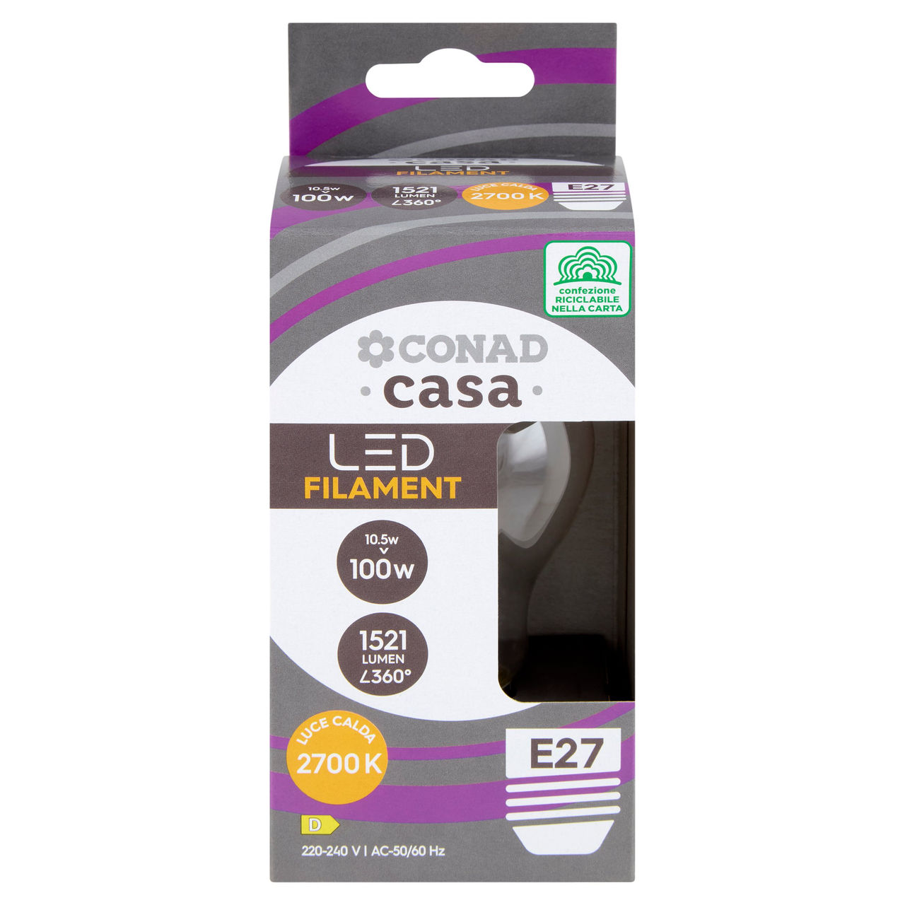CONAD casa Led Filament 10.5W 1521 Lumen E27 Luce Calda