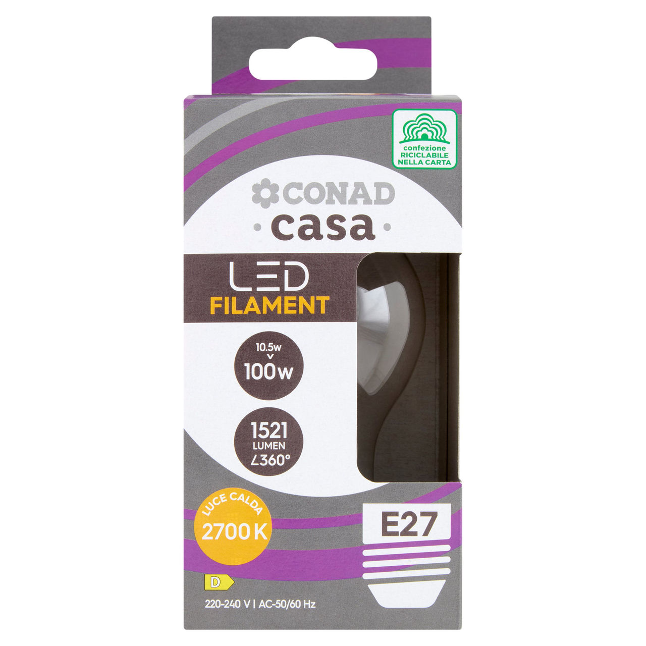 CONAD casa Led Filament 10.5W 1521 Lumen E27 Luce Calda