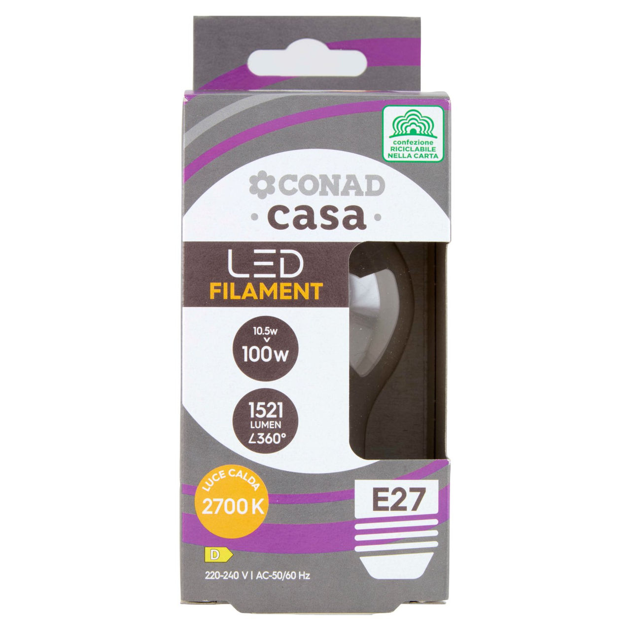 CONAD casa Led Filament 10.5W 1521 Lumen E27 Luce Calda