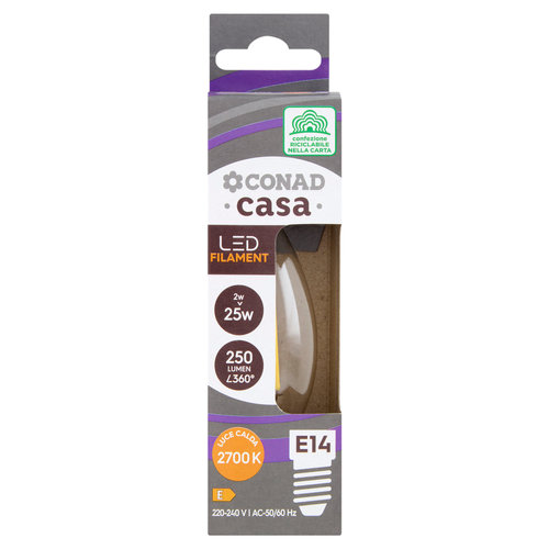CONAD casa Led Filament 2W 250 Lumen E14 Luce Calda