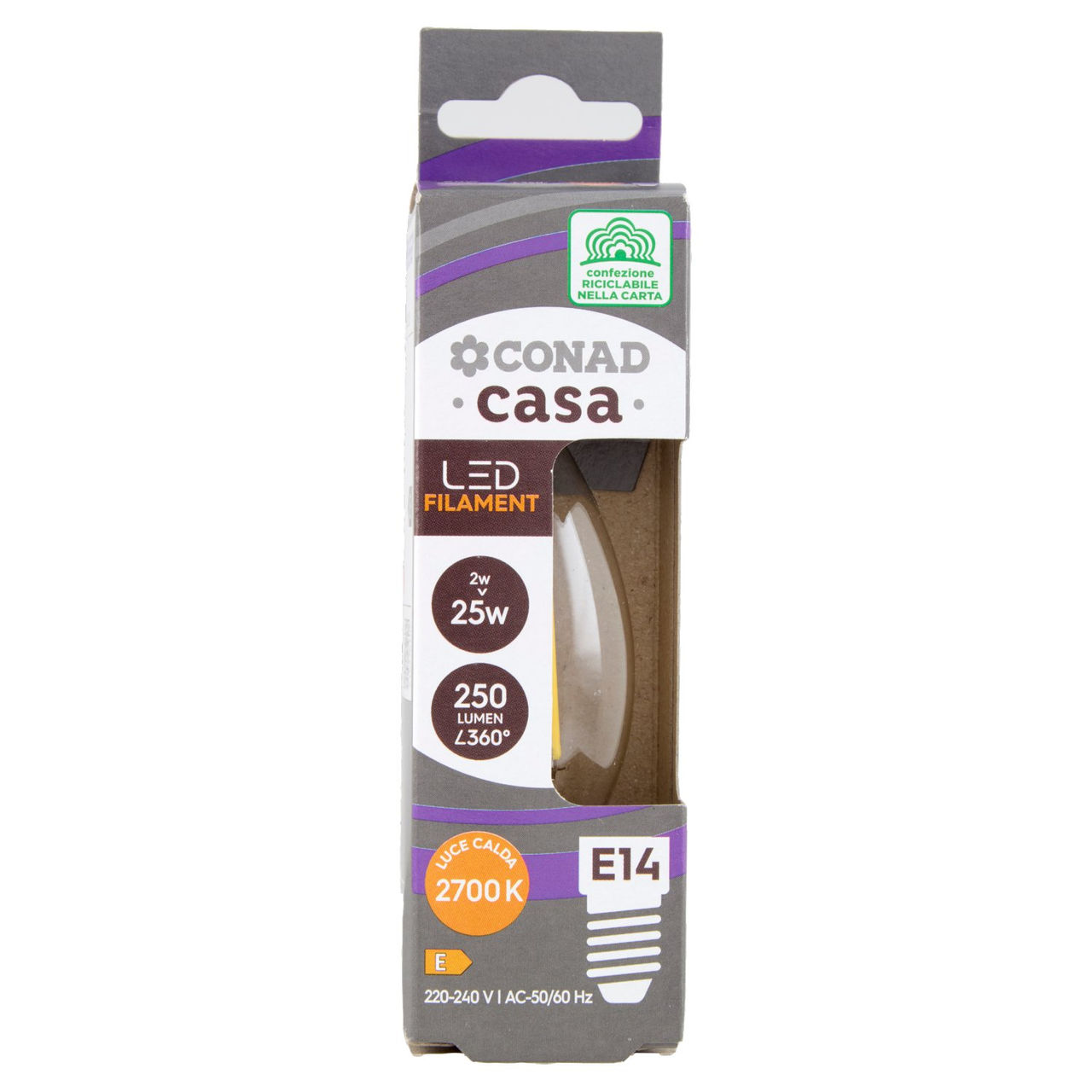 CONAD casa Led Filament 2W 250 Lumen E14 Luce Calda