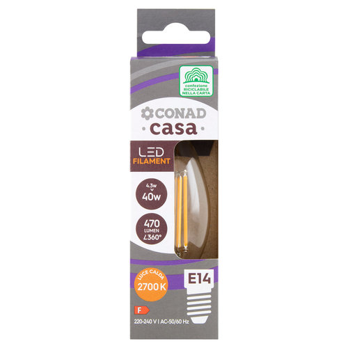 CONAD casa Led Filament 4.3W 470 Lumen E14 Luce Calda