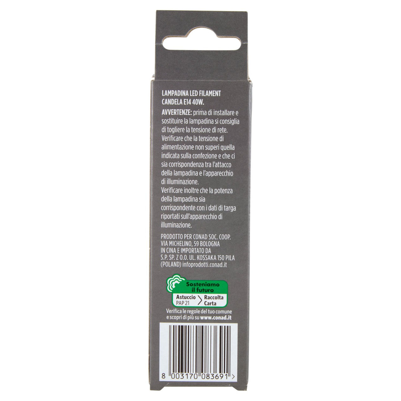 CONAD casa Led Filament 4.3W 470 Lumen E14 Luce Calda
