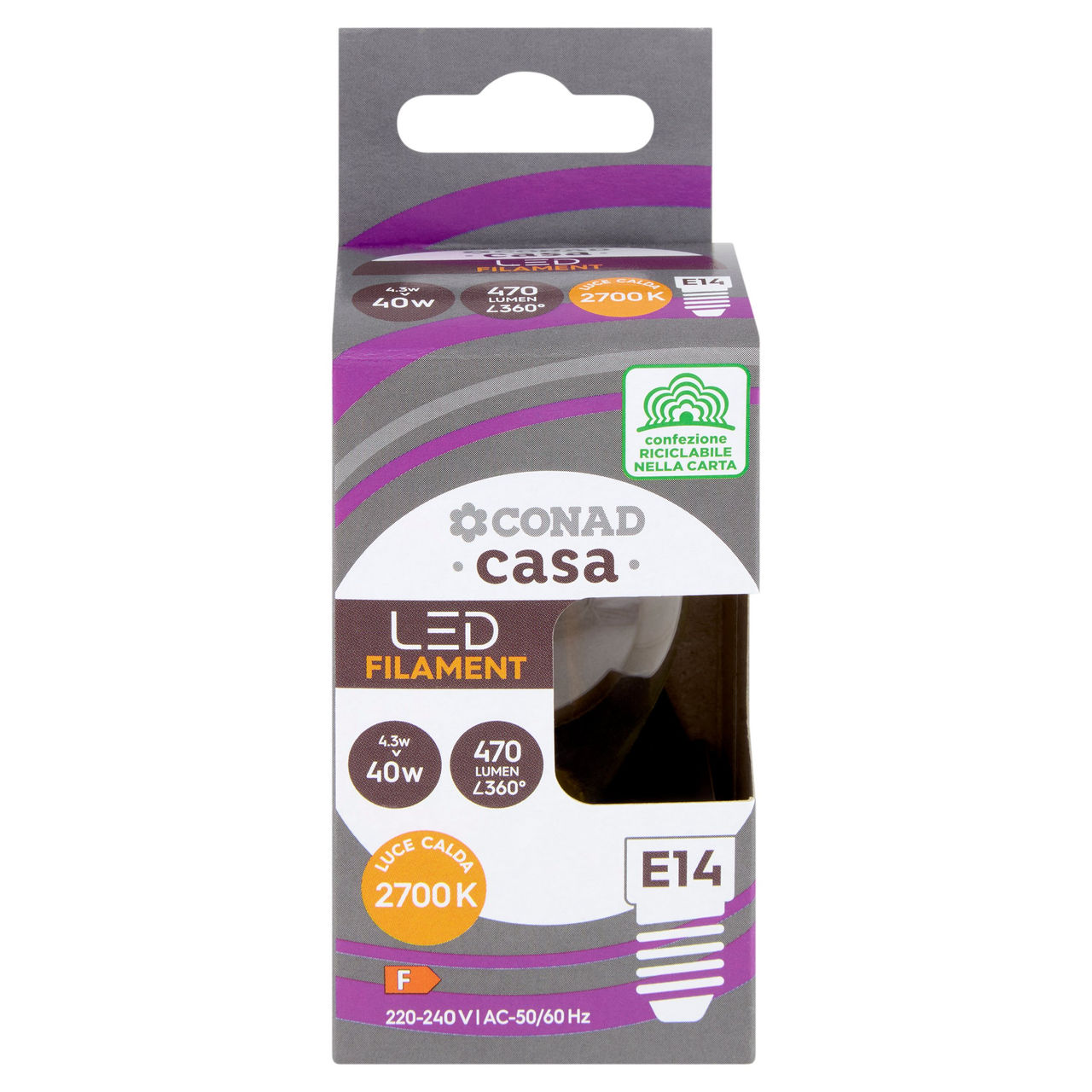 CONAD casa Led Filament 4.3W 470 Lumen E14 Luce Calda