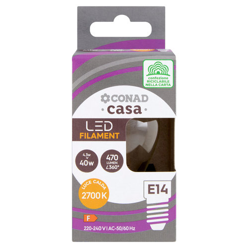 CONAD casa Led Filament 4.3W 470 Lumen E14 Luce Calda