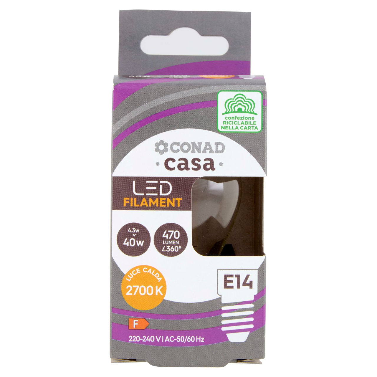 CONAD casa Led Filament 4.3W 470 Lumen E14 Luce Calda