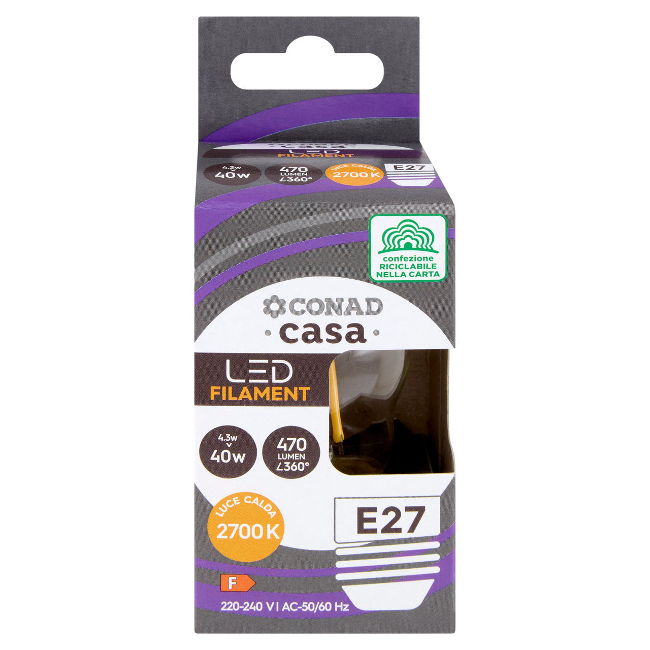 CONAD casa Led Filament 4.3W 470 Lumen E27 Luce Calda